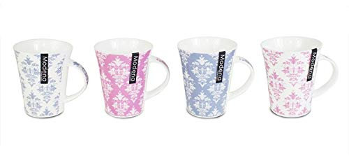 New Bone China Set of 4 Tea Coffee Mugs Home Office 2 Assorted Patterns