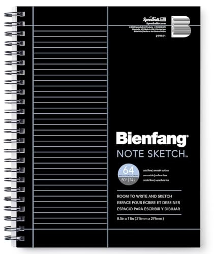 Bienfang NoteSketch - Half-Lined Half Blank Notebook - 8.5 in. x 11 in. Sketch & Note Taking Paper Pad, 64 Sheets Spiral Wire Bound Sketchbook for Students, Artists & Writers, White