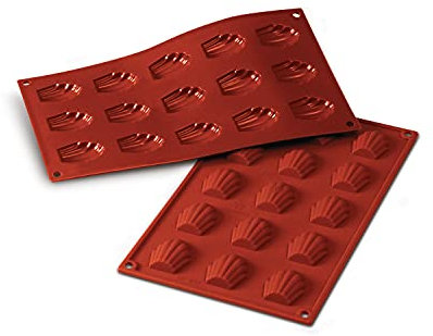 Silikomart | SF031 Stampo in Silicone per Monoporzioni MADELEINE, Antiaderente, 15 Monoporzioni, Confezione da 1 Stampo per Dolci, 44 x 34 mm, h 10 mm, Made in Italy
