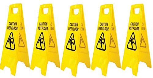High-Visibility Yellow Wet Floor Sign - A Frame Caution Wet Warning Sign (Pack of 5)