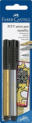Faber-Castell - Tuschestifte Pitt Artist Pen Metallic, Gold & Silber | Wasserfeste und lichtbeständige Zeichentusche mit Metallic-Effekt für kreative Akzente
