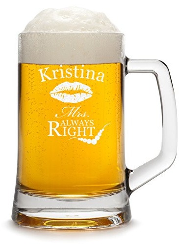 Bierkrug Personalisiert mit Gravur eines Namens - Bierseidel Geschenk zum Geburtstag mit - Motiv Mrs. Always Right 0,3l