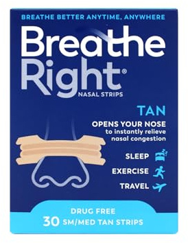 Breathe Right Original Tan Small/Medium Drug-Free Nasal Strips for Nasal Congestion Relief, 30 count