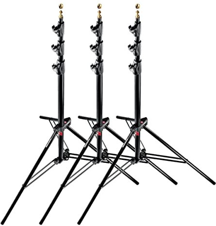 Manfrotto 1004BAC-3 Kit 3 Stativi, Serie Babylight, Massima Altezza 366 cm per Luci, 4 Sezioni, in Alluminio, Nero