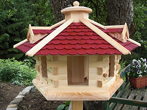 Vogelhaus Vogelhäuser (V36) Vogelfutterhaus Vogelhäuschen-aus Holz--Gaube Rot sehr Groß