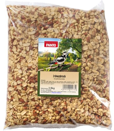 PANTO Erdnussbruch Vogelfutter 1 x 2,5 kg – energiereiches Vogelfutter aus Erdnusskernen, Wildvogelfutter aus halben & ganzen Erdnüssen für Futterplätze & Vogelhäuschen
