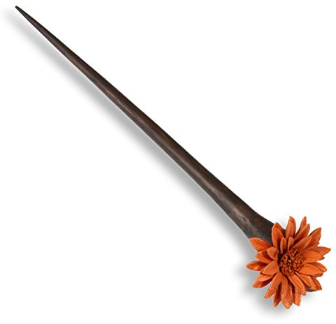 Island Piercings Haarnadel Haarstab Handarbeit aus Holz mit oranger Blüte Blume aus Leder HN227