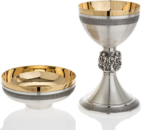 Holyart Cáliz y Patena de latón ofertorio Milagros, CálizDiámetro Copa Cáliz: 11.5 cm|Diámetro Patena: 14 cm|Altura cáliz: 19 cm