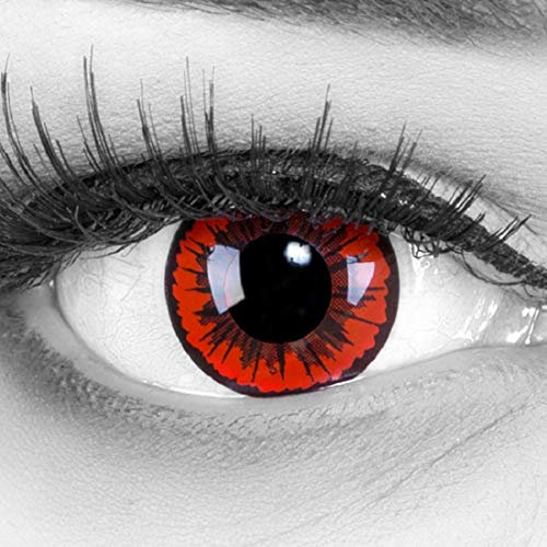 funnylens 1 par de colores rojos Negra Crazy FUN Ángel vampiro Año Contacto lente + 4 sangre kapseln. Perfección a Halloween, carnaval, o fasnacht con Gratis Contacto lente recipiente sin grosor.