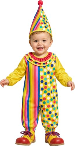 FIESTAS GUIRCA | Costume de Clown Enfant - Chapeau et Combinaison - Costumes de Cirque et Comédie pour Halloween, Carnaval et Fêtes Costumées - Idéal pour Enfants Unisexes