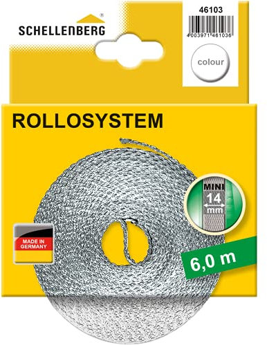 Schellenberg 46103 Cintino per tapparelle avvolgibili 14 mm x 6 m - sistema Mini, cinghia tapparella bianco