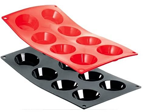 De Buyer 1905.01 Moul ' Flex Red Silicone Baking Tray - 8 Tartlet Moulds, 6.5 cm Diameter