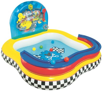 Bestway 91015 - Planschbecken Mickey Mouse Clubhouse 157x157x91cm Spielcenter mit Kugelbahn, Bällen und Ringwurfspiel