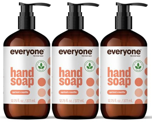 Everyone Liquid Hand Soap, 12.75 Ounce (Pack of 3), Apricot and Vanilla, Plant-Based Cleanser with Pure Essential Oils
