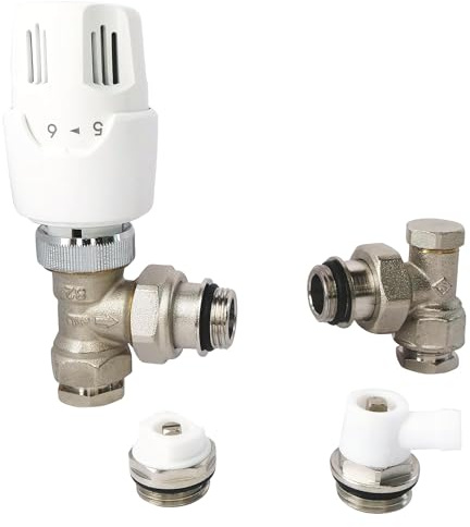 SOMATHERM FOR YOU, Kit thermostatique équerre nickelé 1/2 pour radiateurs - Comprend robinet thermostatique, coude de réglage, purgeur d'air et robinet de vidange orientable