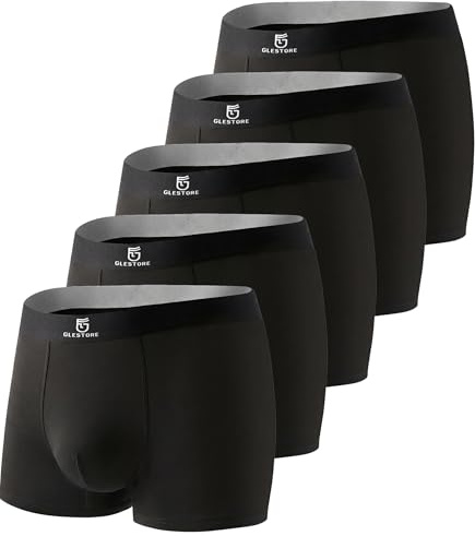 GLESTORE Mens Boxers Shorts Tagless Anti Chafing Underwear 5 Pack 5Black XXL