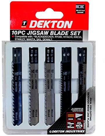 Dekton 10 PC B & D Type Jigsaw Blade Set | Includes 75mm & 50mm HCS Blades | Ideal for Wood & Plastic | Assorted for Fast, Clean Cuts | Compatible with Decker, Ryobi, Hitachi, Makita, Stanley & More