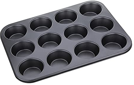 I-Bake Premium 12-Cup Non-Stick Muffin Pan – Carbon Steel, Oven Safe, Dishwasher Safe, Black – Perfect for Cupcakes, Muffins, and Mini Quiches