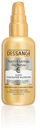 DESSANGE - Elixir Concentré Nutri-Extrême Richesse - Formule Enrichie Aux Huiles D'Onagre & Sésame - Nourrit Durablement, Redonne Douceur & Éclat - Pour Pointes Très Desséchées - Sans Rinçage - 100 ml