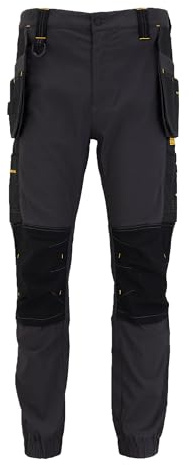 DEWALT Bainbridge Men's Elasticated Hem, Water-Resistant, Holster Pocket, Pro-Stretch Work Trousers, Black/Grey, W32/L33