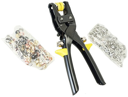 Pinza 2 in 1 per bottoni automatici e per occhielli, set di installazione, inclusi occhielli colorati con diametro fori 5 mm e 25 set bottoni automatici