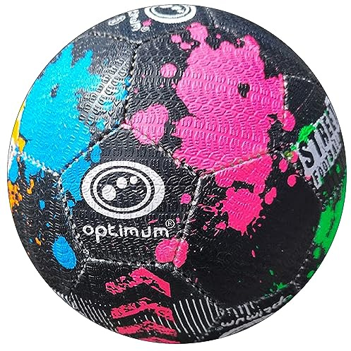 Optimum All-Surface Street Football for Concrete, Cage, Grass & Astroturf | All-weather, match-weight football with high-traction tyre grip for total touch & control. Optional football pump available.