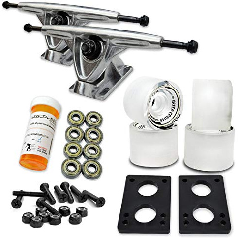 Yocaher Longboard Skateboard Trucks Combo Set 71mm Wheels + 7/180mm Heavy Duty Aluminum Polished Trucks, Bearing, Riser Pad, and Longboard Hardware Package (Gel Clear Wheels & Polished Trucks)