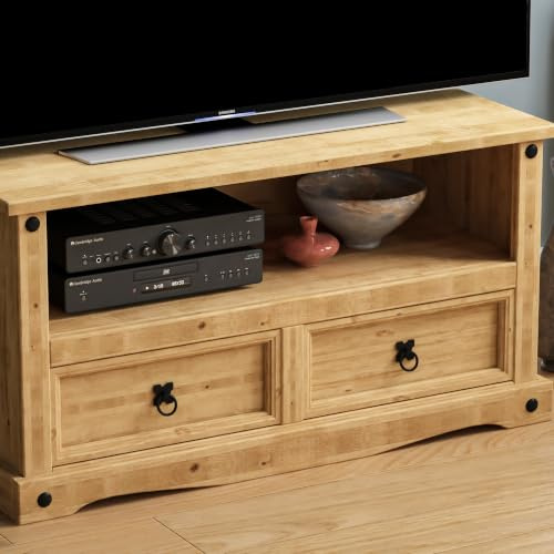TBC Corona Meuble télé, pour télé à écran Plat, pin Massif