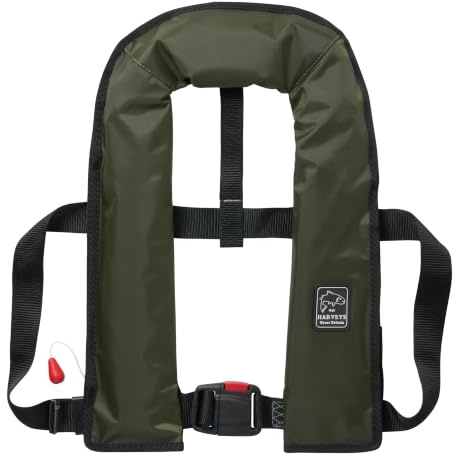 Harveys Olive Green Adult Fishing Lifejacket, 150N, Automatic Inflation, CE Approved, High Cut, Ready to Wear