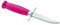 Morakniv Kindermesser, abgerundete Klinge, rostfrei, violetter Birkenholz-Griff, schwarze Lederscheide