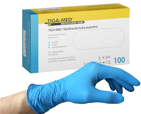 Tiga-Med Nitrilhandschuhe puderfrei Größe: Large 500er Pack (= 5x100 Stück) Einmalhandschuhe aus Nitril blau Einweg- Handschuhe ohne Latex