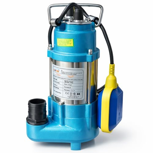 KATSU 180W Heavy Duty Electric Submersible Sewage Dirty Waste Water Pump 133L/Min with Float Switch for Garden Irrigation Flooded Cellars Tub Pond Swimming Pool 151620