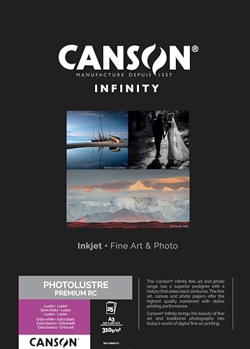 CANSON Infinity Photo Lustre Premium RC 310 gsm A3 fotopapper, 25 extra vita blad, perfekt för professionella fotografer