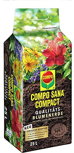 COMPO SANA Compact Qualitäts-Blumenerde 25 L, 12 Wochen Nährstoffvorrat | Perlite-Atmungsflocken für verbesserte Wasseraufnahme, hochwertige Rohstoffe, fördert eine stabile Wurzelentwicklung