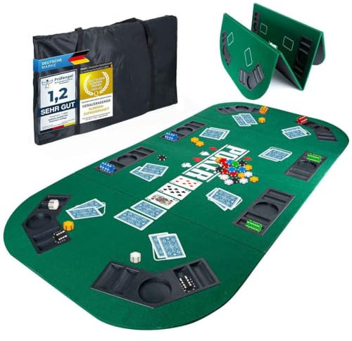 GOODS+GADGETS XXL Pokertisch-Auflage 160 x 80 cm Faltbare Pokerauflage; Poker-Zubehör Pokermatte Tisch-Auflage mit hochwertigem Filz; mit 8 Getränkehaltern; mobil & klappbar (Grün - 160 x 80 cm)