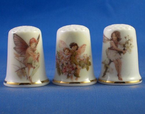 Porcelain China Collectable Thimbles Set of Three Assorted Fairies