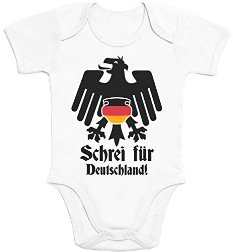 Shirtgeil Baby Body Kurzarm Schrei Für Deutschland Lustiger Bundesadler Windel Geschenke 6-12 Monate Weiß