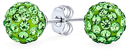 Elegantes Pendientes De Bola De Discoteca De Cristal De Pavé Brillante De Plata Esterlina .925 De 8MM Redondos Para Mujeres Adolescentes En Muchos Colores