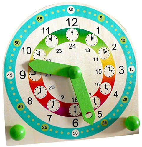 Hess Holzspielzeug 14659 - Stand Kinderlernuhr aus Holz, ca. 18 x 18 x 2 cm