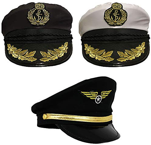 I LOVE FANCY DRESS Adultos PILOTO Sombrero Disfraz Accesorio Unisex Fuerza AÉREA CAPITÁN Gorra Sombrero Negro con Emblema Aviador Hombre