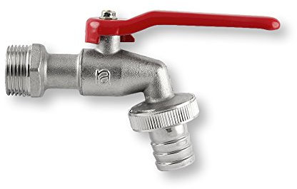 derClou24 6820020020 Kugel-Auslaufventil 3/4 Zoll Messing vernickelt mit rot lackiertem Formstahlhebel