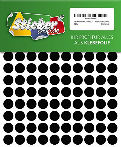 480 Klebepunkte, 15 mm, schwarz, aus PVC Folie, wetterfest, Markierungspunkte Kreise Punkte Aufkleber