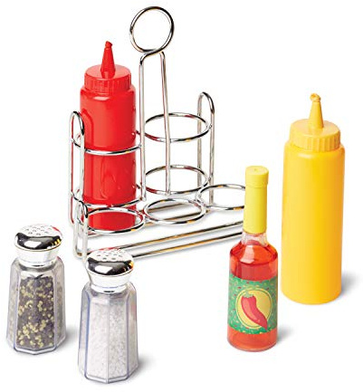 Melissa & Doug 6-Piece Condiments, Play Food Set with Kids Play Kitchen Accessories, Preschool Learning Toys for Girls & Boys 3+