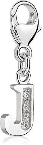 Buchstaben Anhänger Silber 925 mit 3 Zirkonia - Alphabet Charms | Initialen Pendel Element für Armbänder und Ketten aus Sterlingsilber mit Steinen von MATERIA by Matthias Wagner