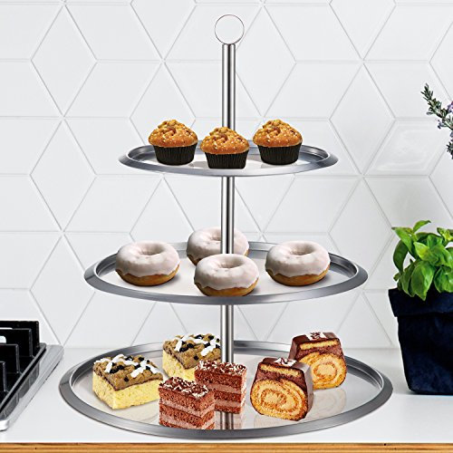 Taylor & Brown® Stainless Steel 3 Tier Round Cake Stand To Display Cakes/Cupcakes/Biscuits/Muffins - Party Wedding