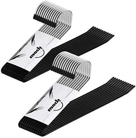 IPOW Hosenbügel, 24 Stück, robuste Kleiderbügel mit offenem Ende, Metall, Jeans, platzsparende rostfrei, verchromtes rutschfeste Gummibeschichtung, einfaches Schieben