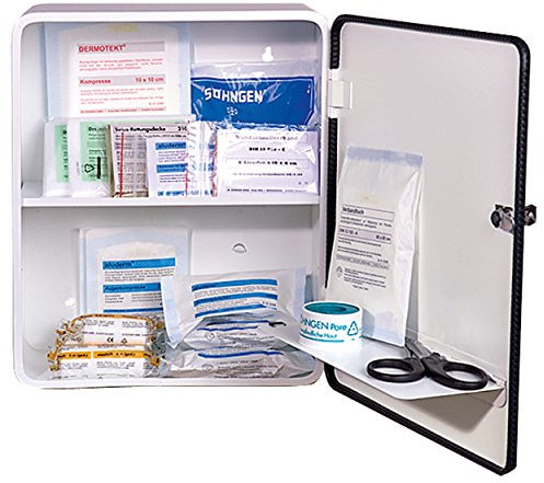 Söhngen Verbandschrank Heidelberg (Standard DIN 13157, Verbandsmaterial, Rettungsdecke, etc, mit Sicherheitsschloss) weiß, 0501001