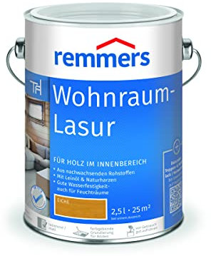 Remmers Wohnraum-Lasur eiche, 2,5 Liter, Holzlasur innen, für Möbel, Böden, Innentüren und Treppen geeignet, mit Abperleffekt