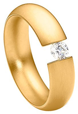 Heideman Ring Damen Intensio aus Edelstahl gold farbend matt Damenring für Frauen mit Stein Zirkonia weiss im Brillant Schliff 4mm