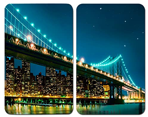 WENKO Herdabdeckplatte Universal Brooklyn Bridge, 2er Set Herdabdeckung für alle Herdarten, Gehärtetes Glas, 30 x 52 cm, Mehrfarbig